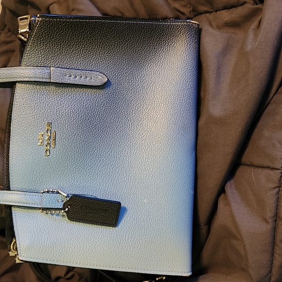Coach Blue Satchel with Gold Accents and Textured Leather - Picture 1 of 7